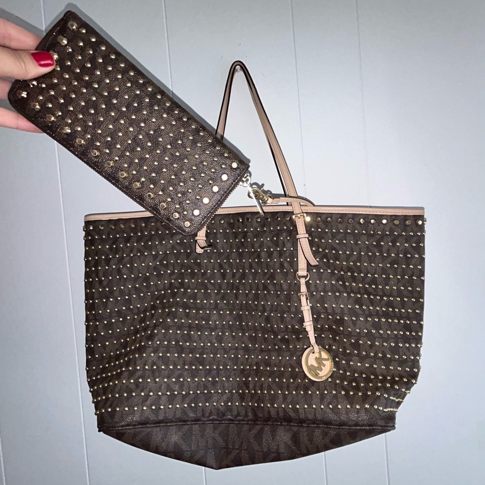 Michael Kors Jet Set Studded Travel Tote and matching wallet